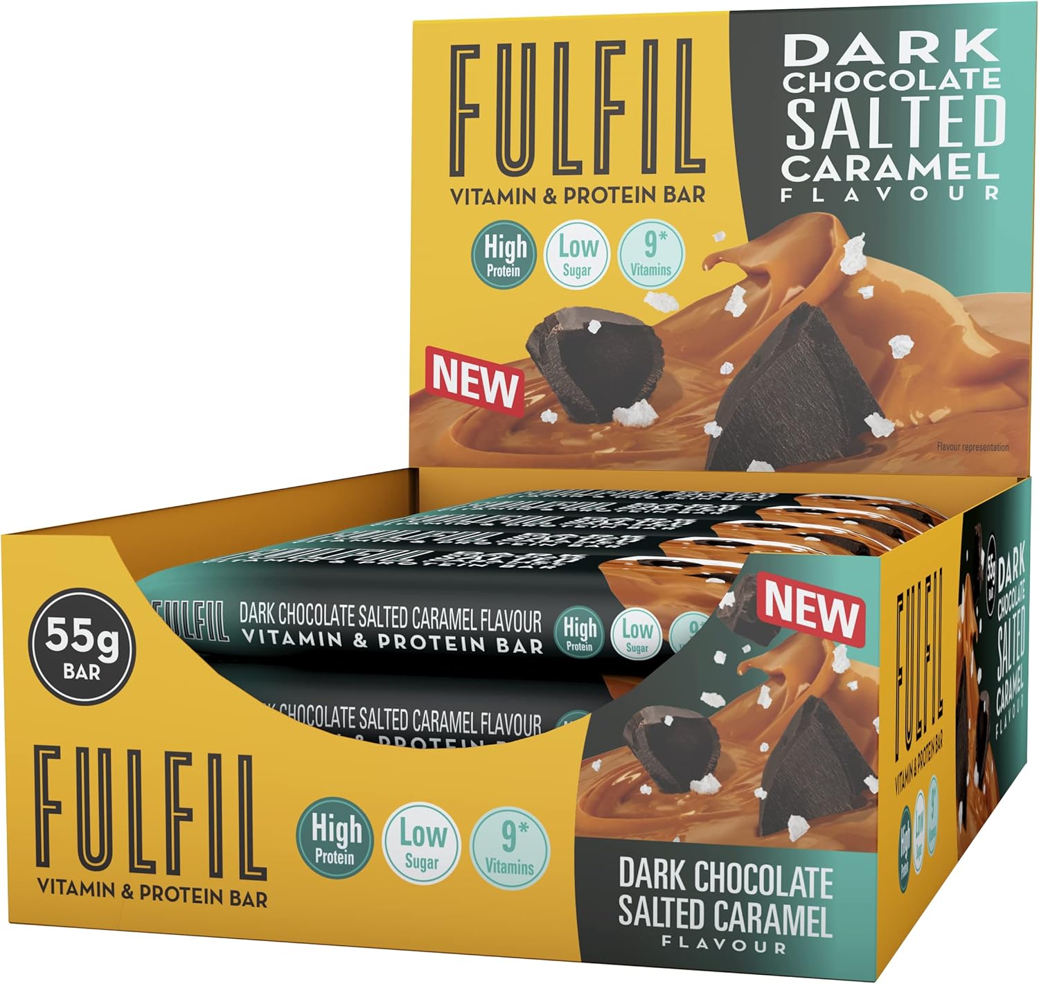 15 x Fulfill Dark Choc. Salted Caramel Vitamin & Protein Bar 55G