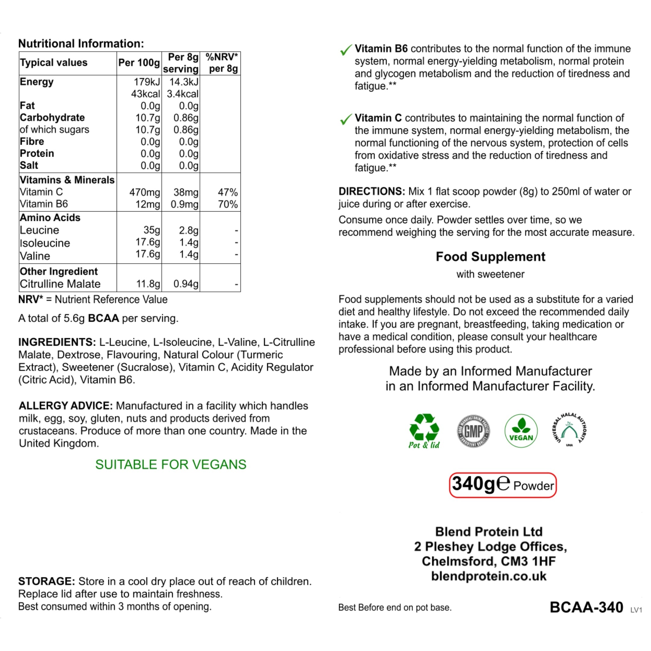 BCAA Blend - Lemon & Lime Flavour