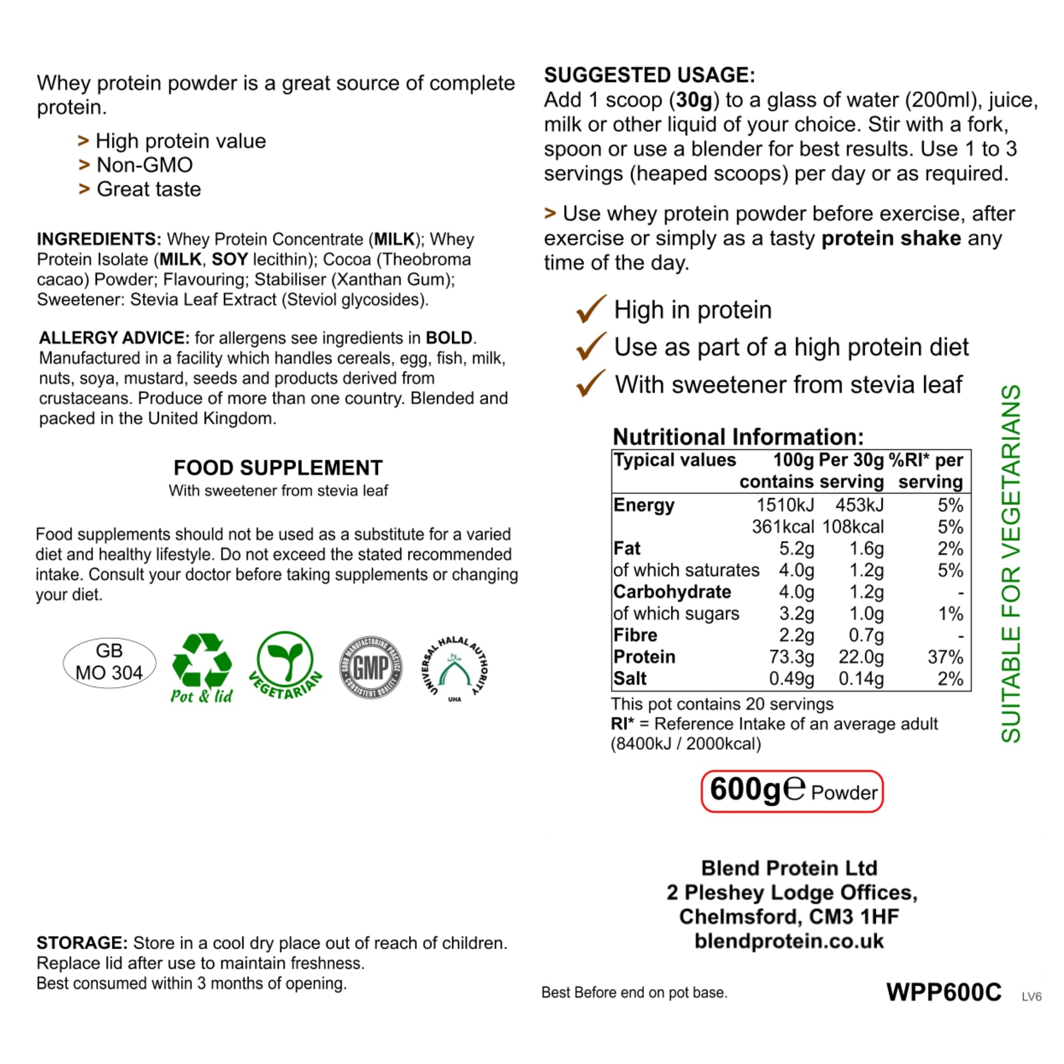 Organic Whey Protein Powder - Chocolate Flavour