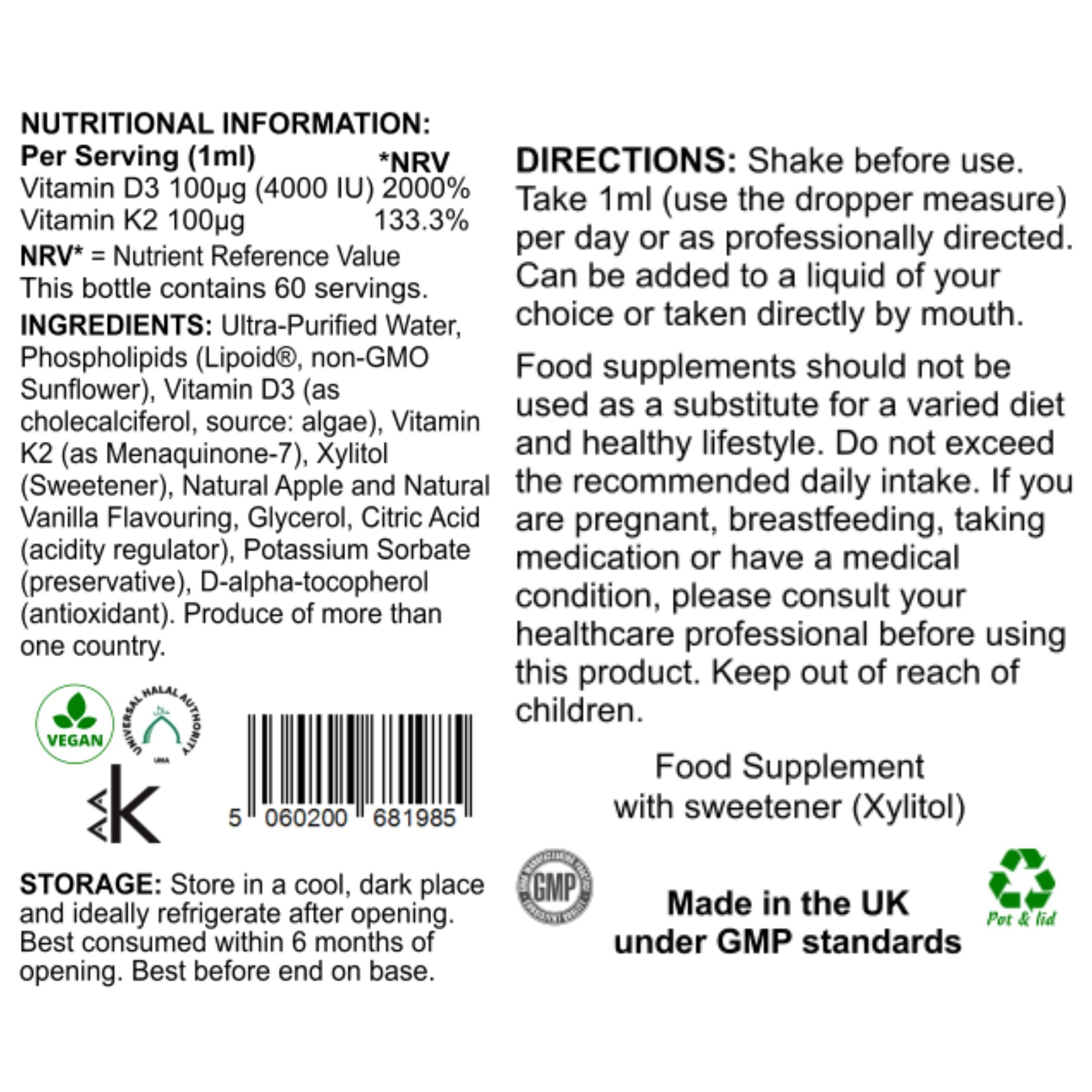 Liposomal Vitamin D3 & K2 Blend Dropper - 600ml (Apple & Vanilla)