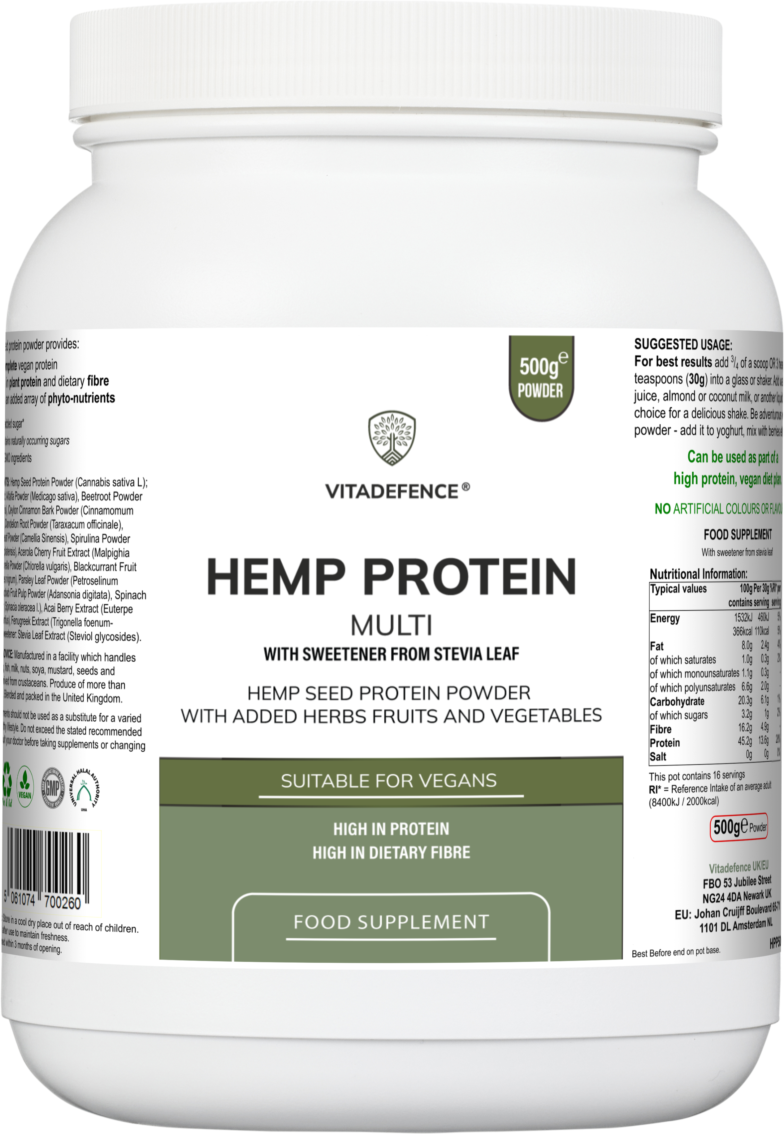 Hemp Protein Multi | Plant-Based Protein Powder with Fruits, Herbs & Vegetables – 500 g