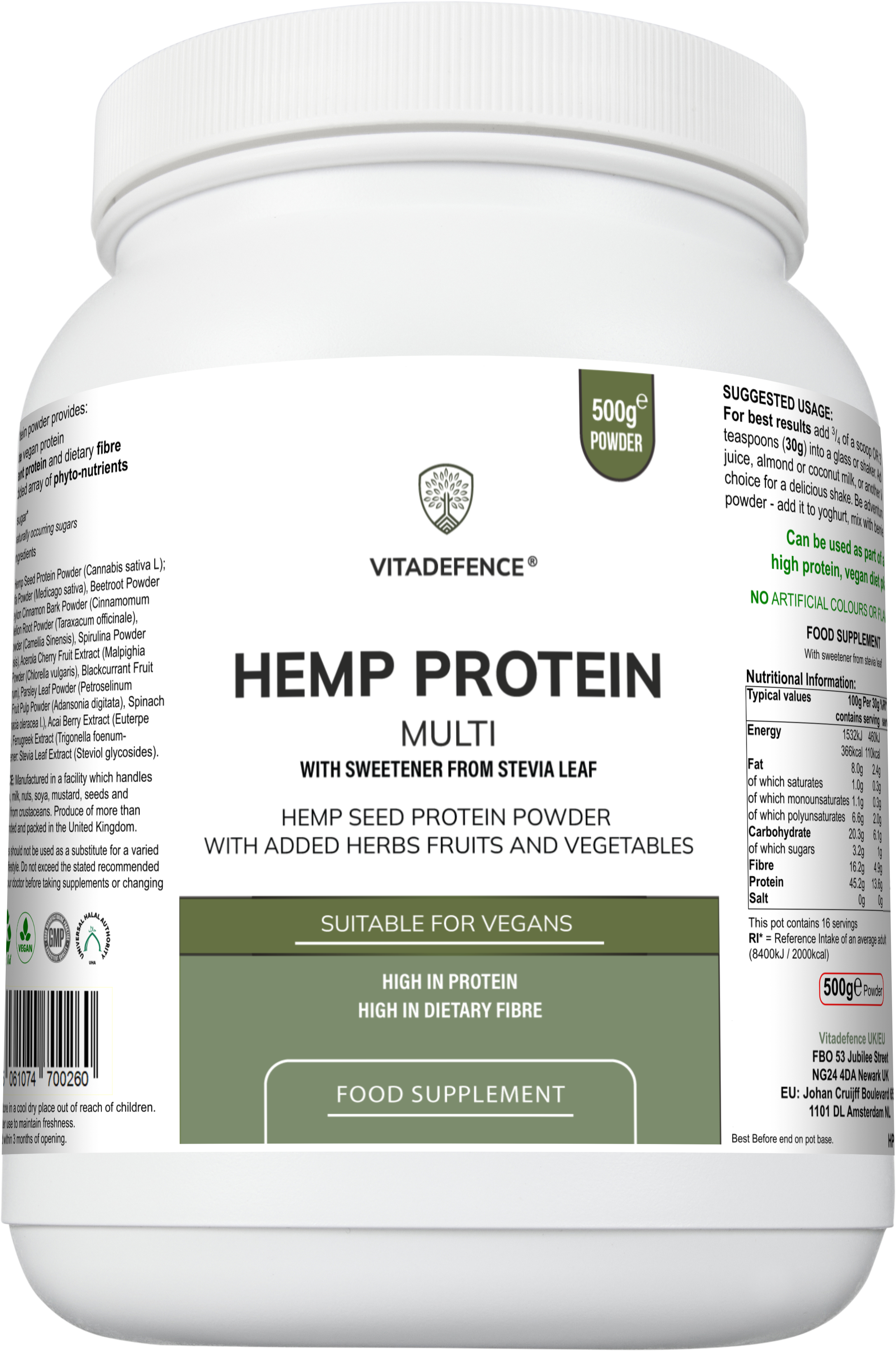 Hemp Protein Multi | Plant-Based Protein Powder with Fruits, Herbs & Vegetables – 500 g