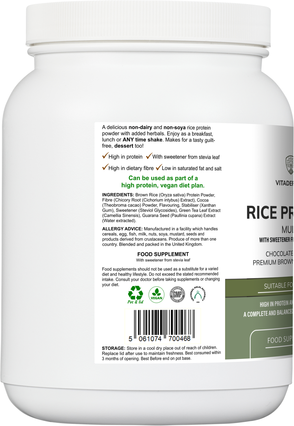 Rice Protein Multi | Chocolate Flavour Powder with Green Tea & Guarana – 500 g