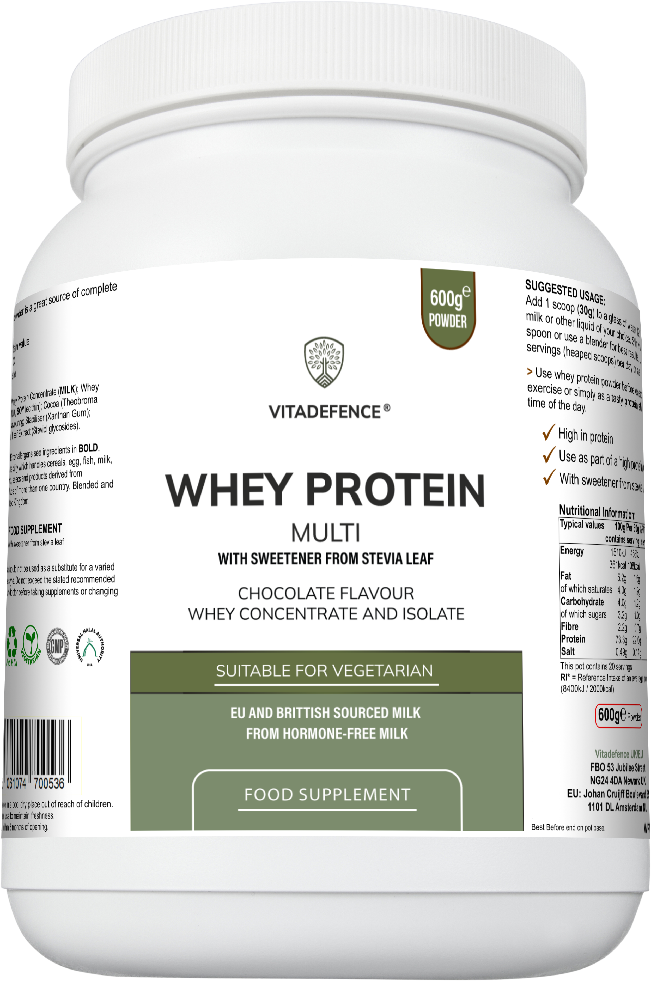 Whey Protein Multi | Chocolate Flavour Protein Powder with Stevia – 600 g