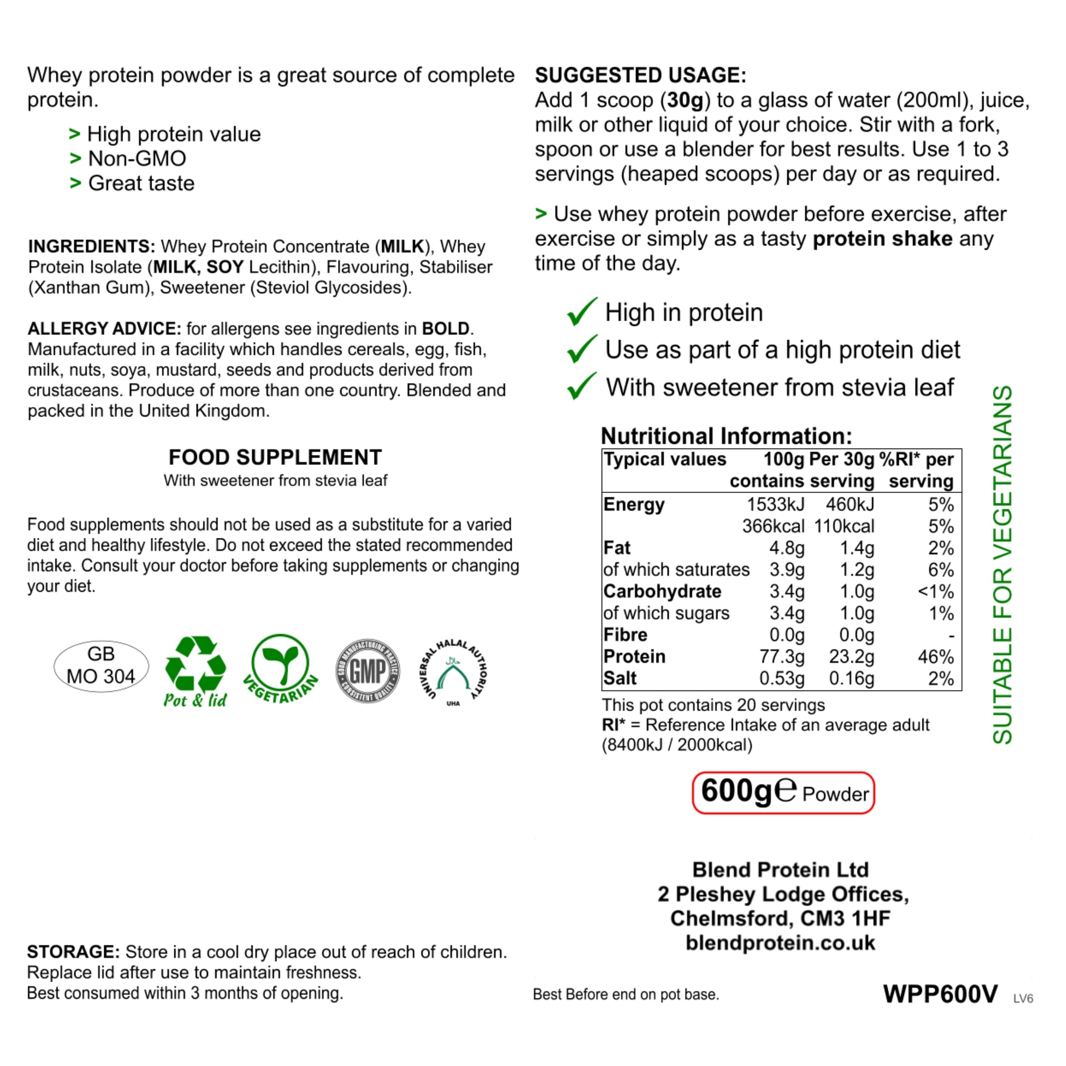 Organic Whey Protein Powder - Vanilla Flavour