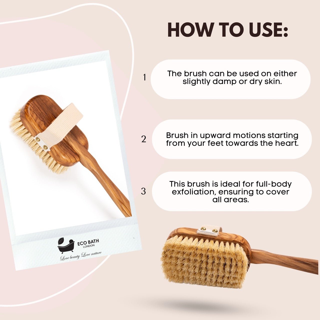 Eco Bath London Luxury Natural Sisal Olive Wood Body Brush - The Ultimate Dry Brushing Body Brush