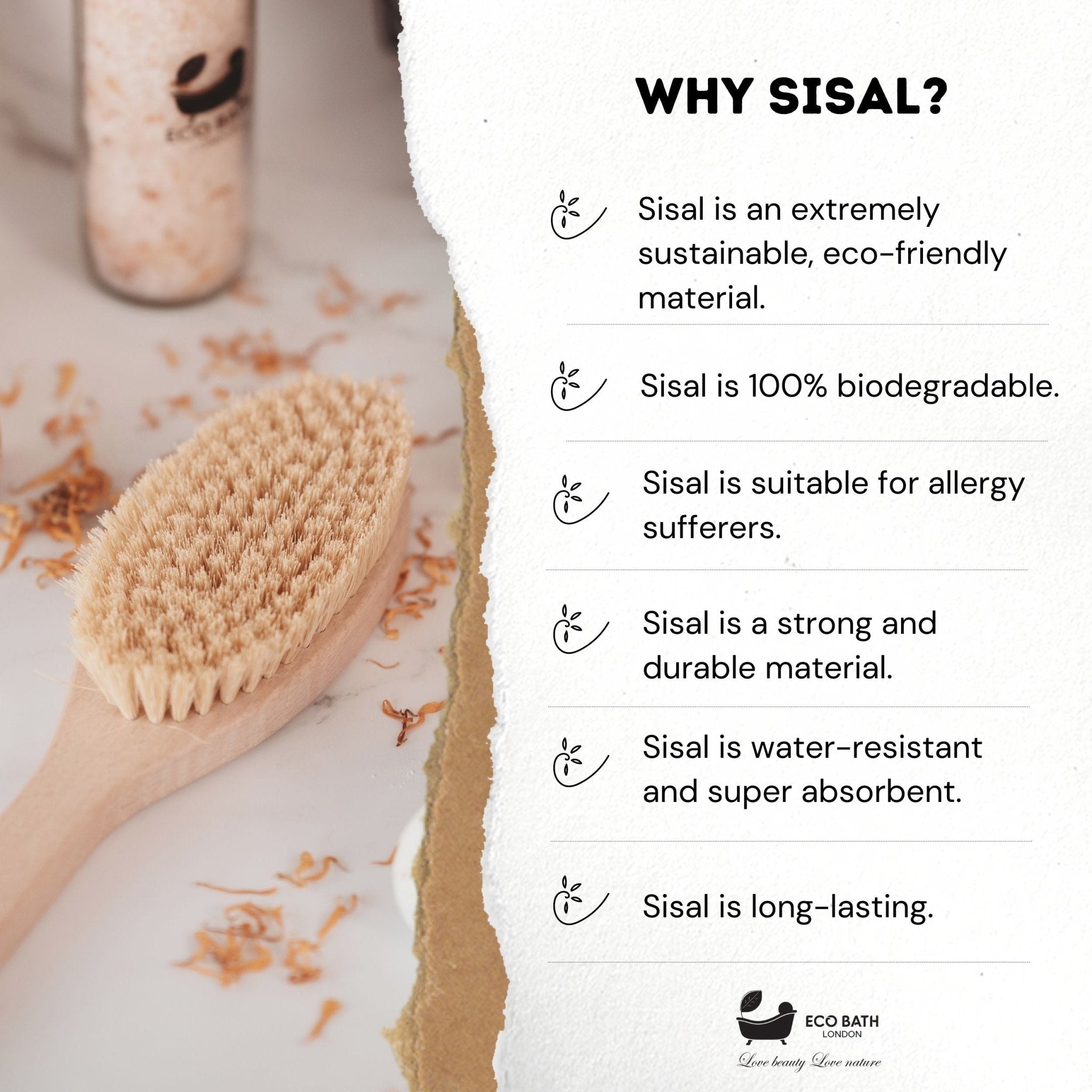 Eco Bath London Natural Hard Sisal Body Brush with Detachable Handle