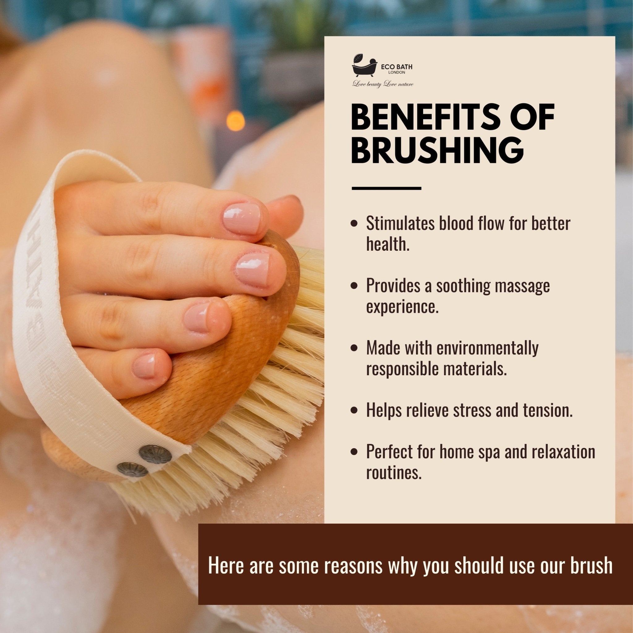 Eco Bath London Natural Sisal Massage Hand Brush - Dry Brushing Hand Brush for Exfoliation