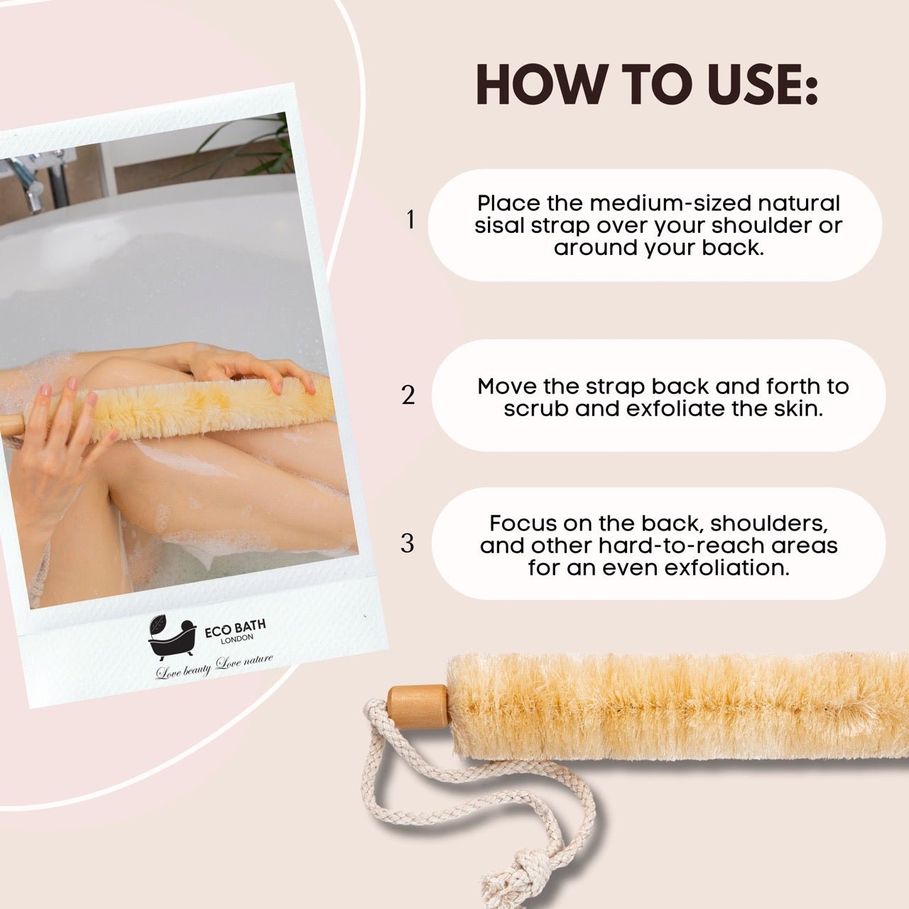 Eco Bath London Natural Sisal Body Strap - Premium Exfoliating Back Scrubber