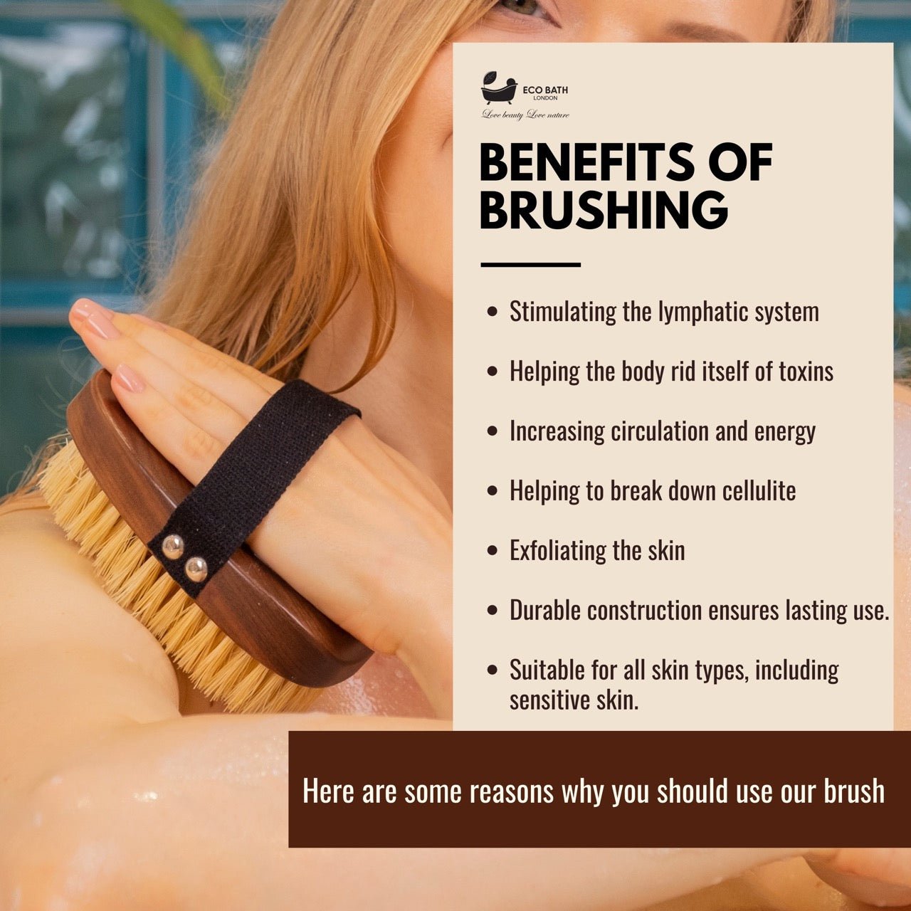 Eco Bath London Natural Sisal Walnut Hand Brush - Luxury Hand Brush for Dry Brushing