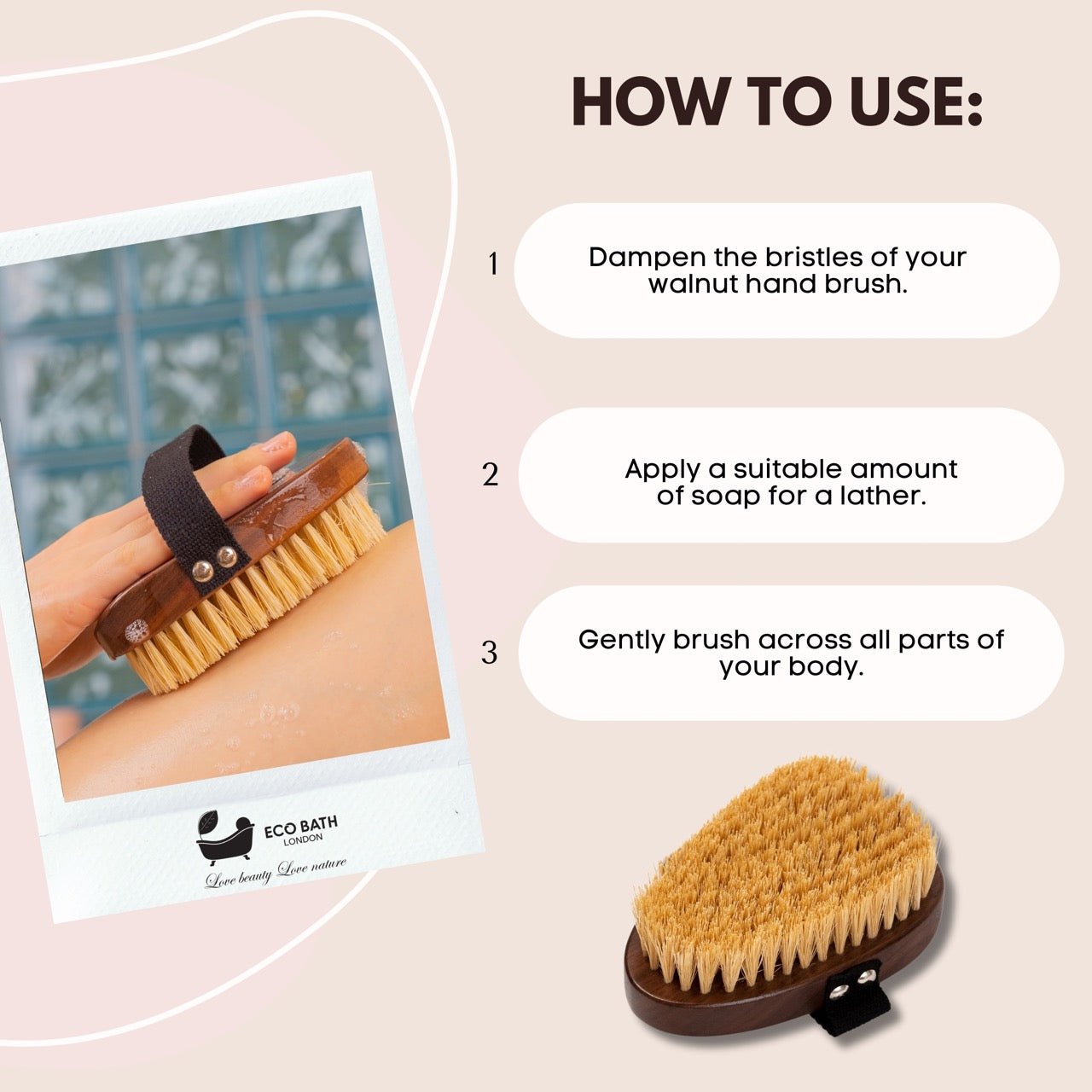 Eco Bath London Natural Sisal Walnut Hand Brush - Luxury Hand Brush for Dry Brushing