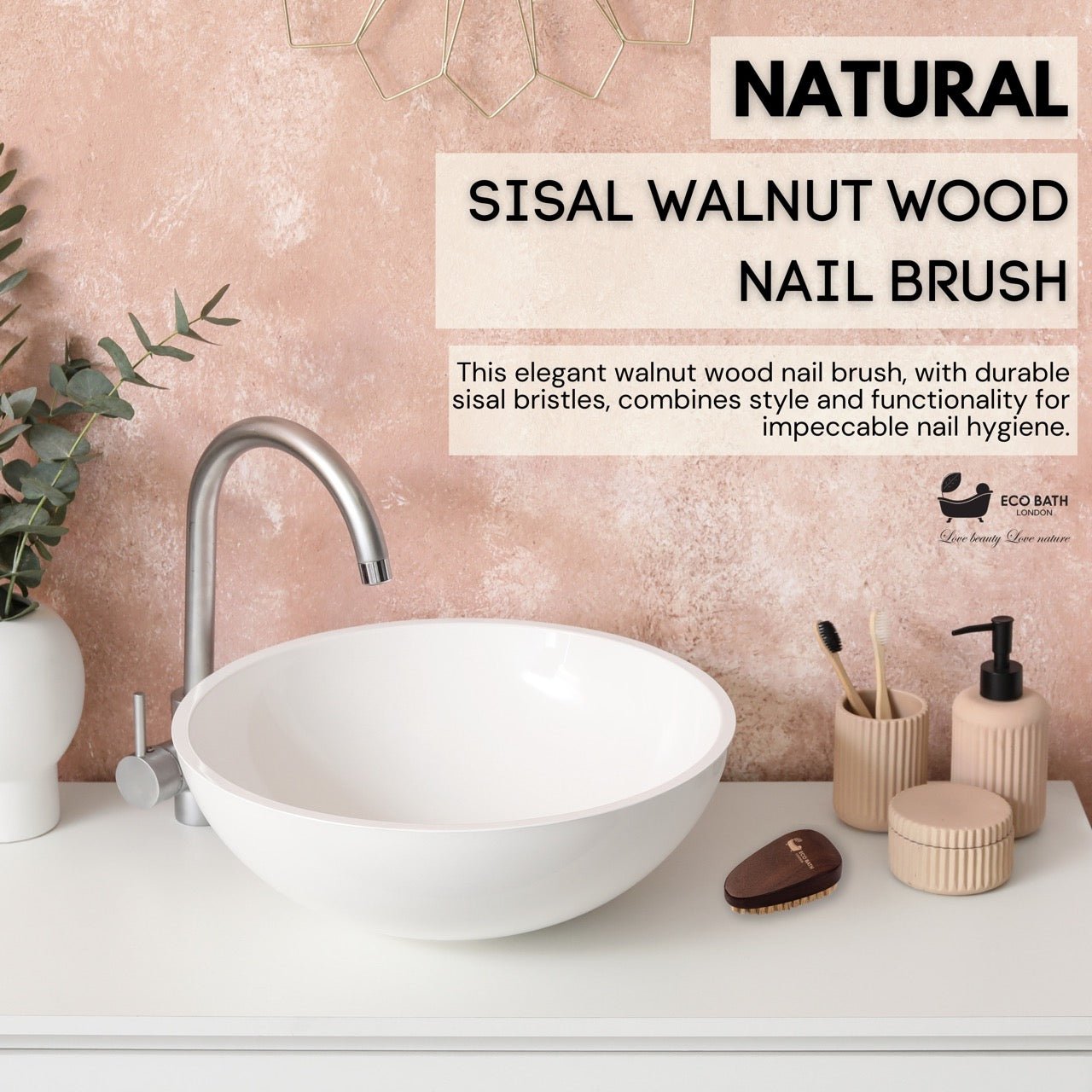 Eco Bath Natural Sisal Walnut Wood Nail Brush - Luxurious Design