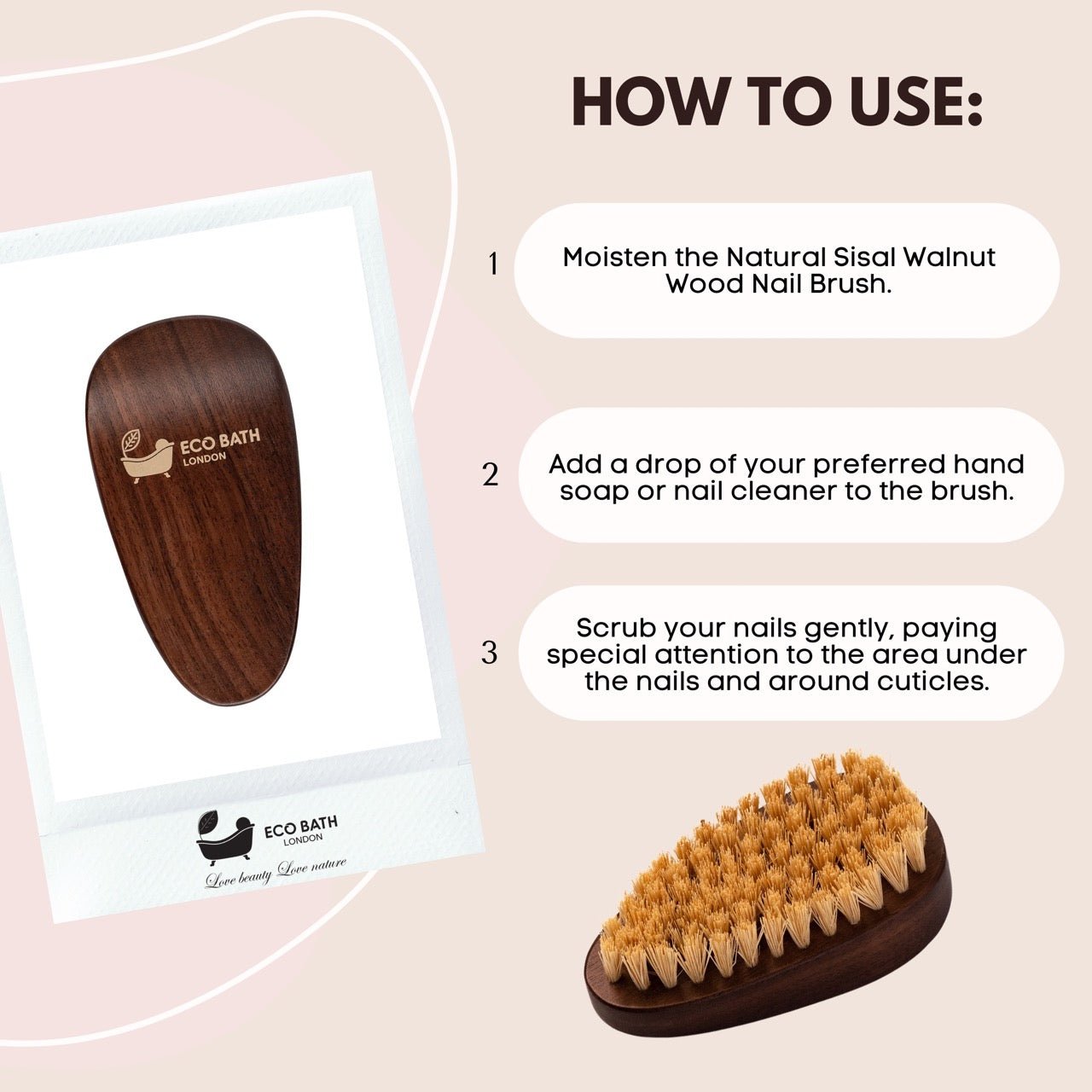 Eco Bath Natural Sisal Walnut Wood Nail Brush - Luxurious Design