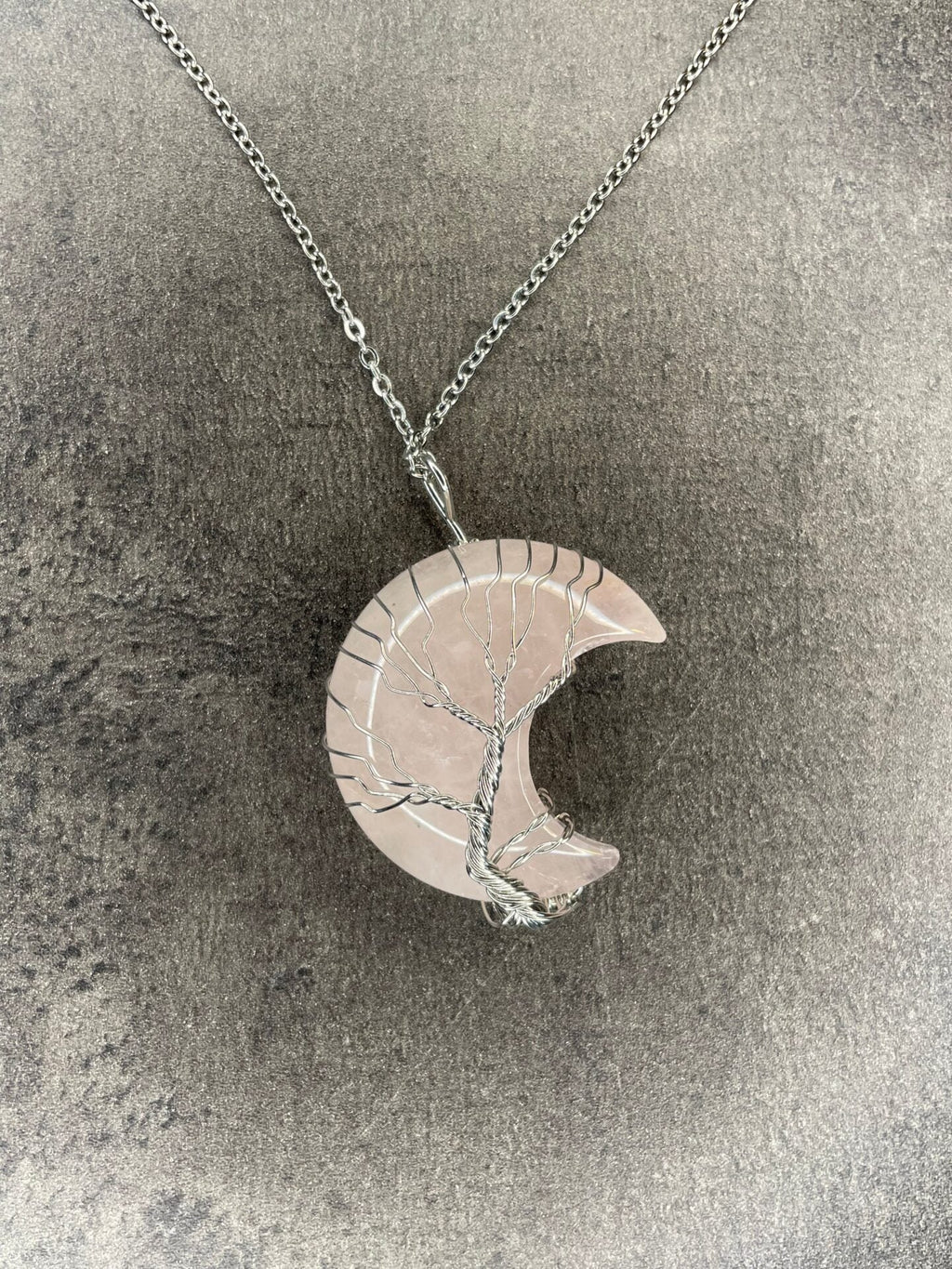 Rose quartz moon pendant and necklace