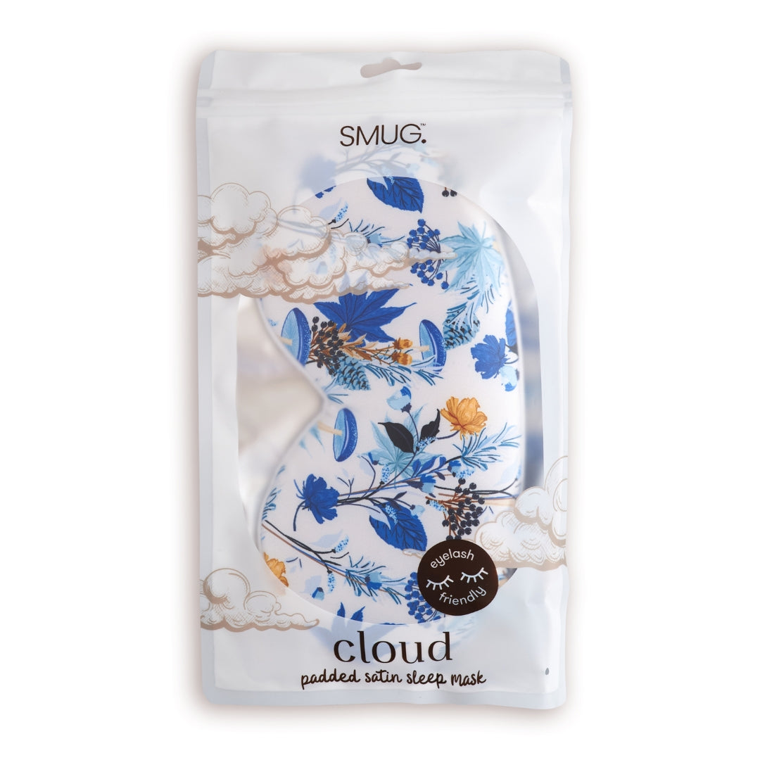 Cloud Padded Satin Sleep Mask - Cornflower Print