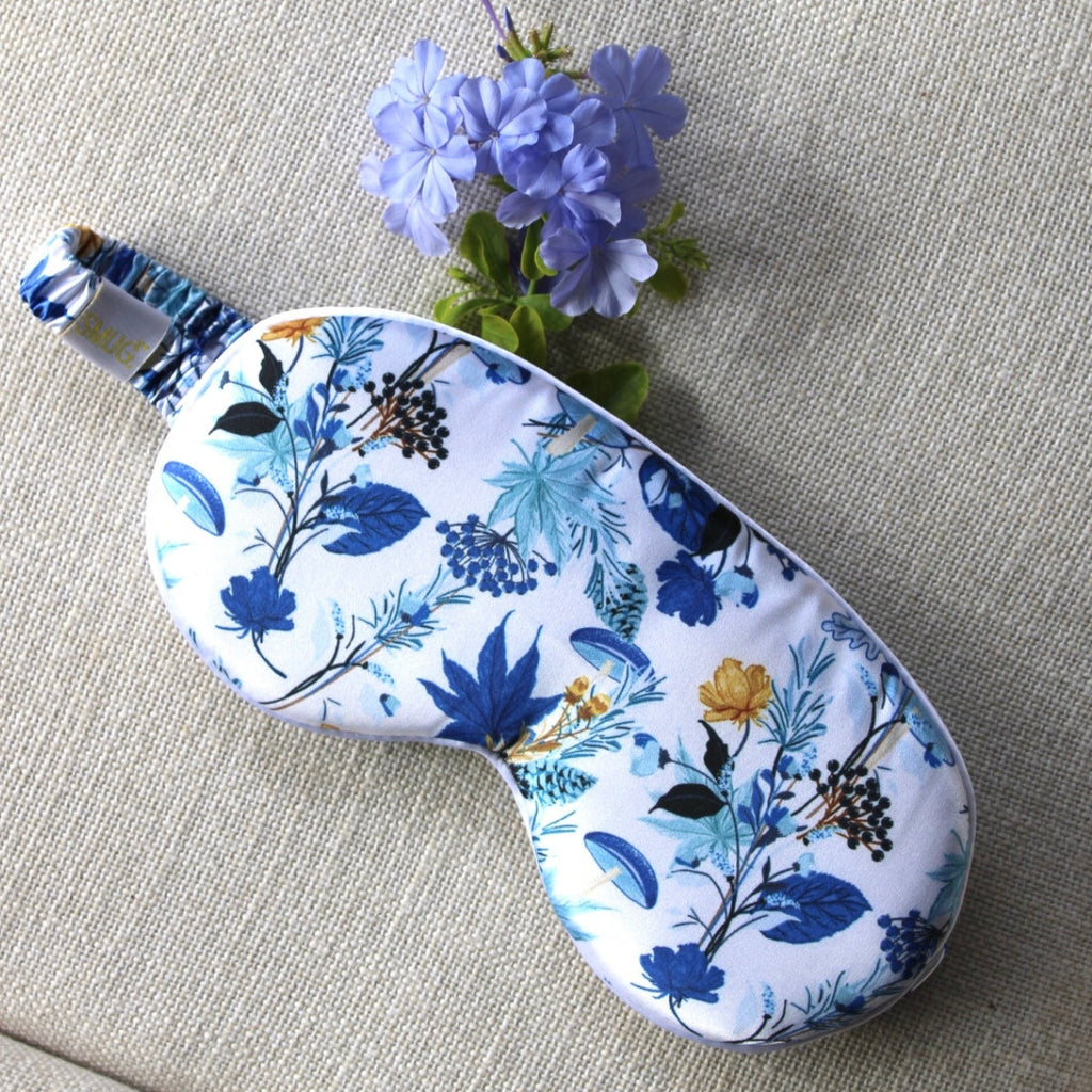 Cloud Padded Satin Sleep Mask - Cornflower Print