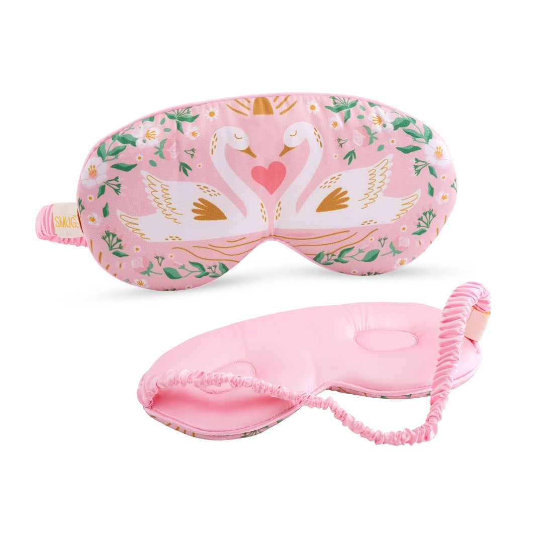 Cloud Padded Satin Sleep Mask - Swans Print