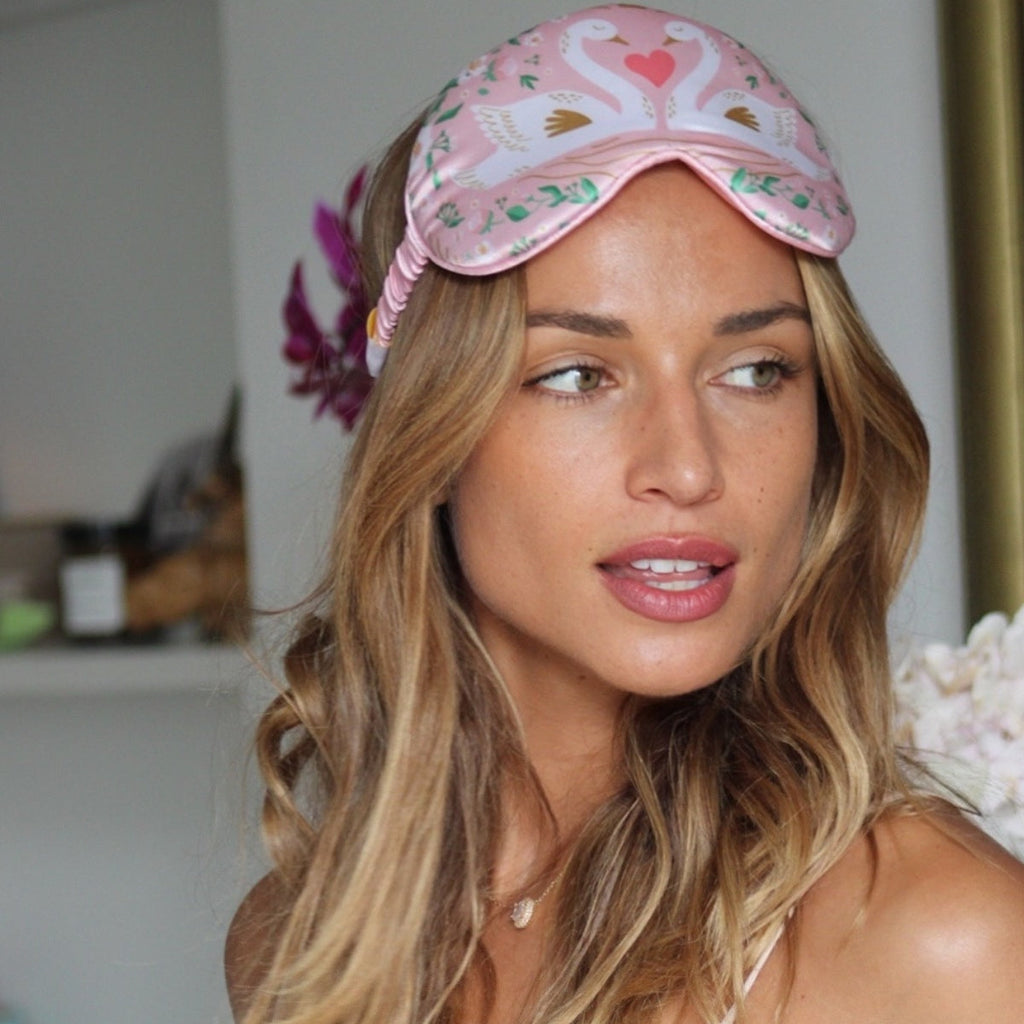 Cloud Padded Satin Sleep Mask - Swans Print