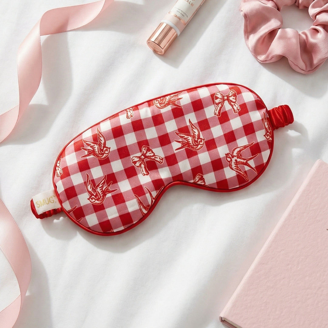 Satin Sleep Mask - Gingham Bows & Birds Print
